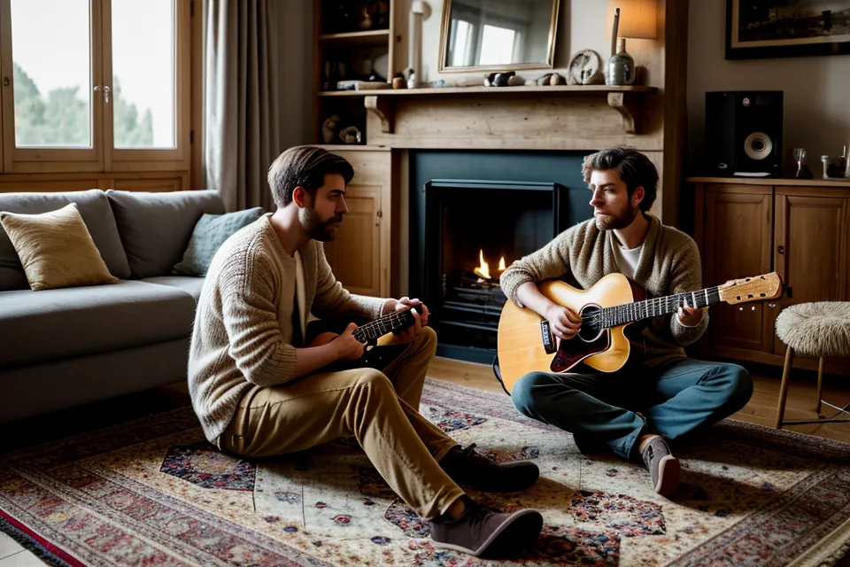Riff de rock joué à la guitare électrique par un débutant sans solfège, gros plan sur le manche