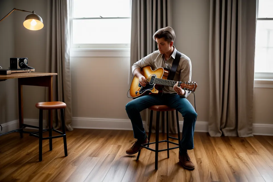 Interface audio branchée pour enregistrer une prise de guitare électrique à la maison
