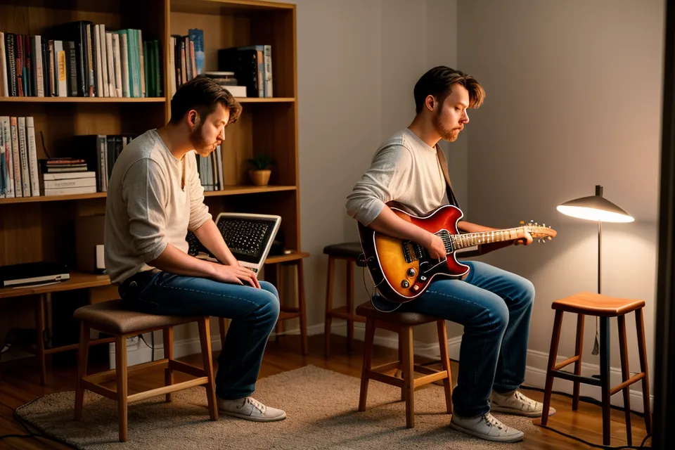 Doigts posés sur les frettes du manche pour déchiffrer une tablature guitare débutant