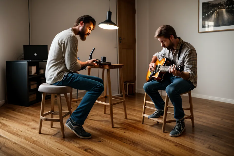 Son de guitare en enregistrement maison pour débutant — coin home studio à Grenoble
