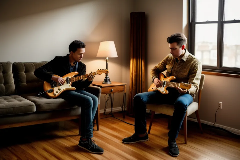 Gros plan sur les doigts d'un débutant qui peine à former un accord de Sol, étape classique quand on apprend la guitare seul